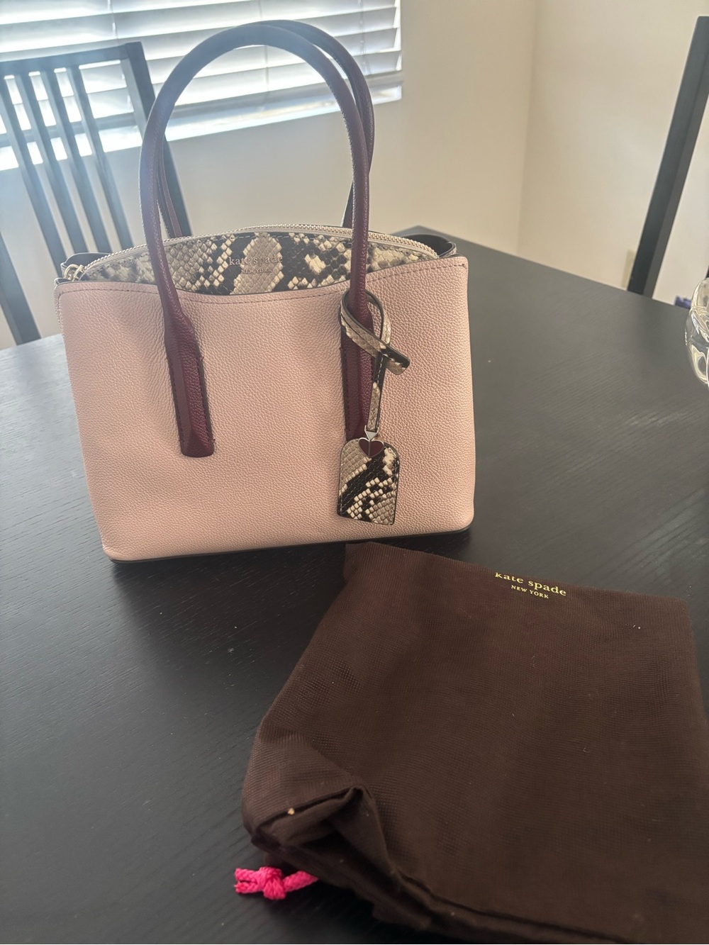 kate spade Eva Pink and Burgundy Satchel with Snake-Print Accent - Picture 6 of 12